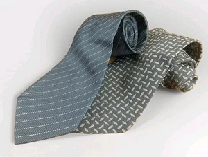 2 Stück Giorgio Armani italienische Seidenkrawatten grau Streifen geometrisch - Bild 1 von 7