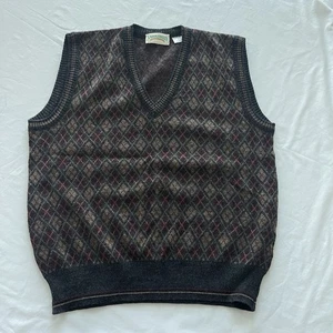 Vintage Grandpa Knit Wool Sweater Vest Size Large Made In Italy Argyle 90s - Picture 1 of 5