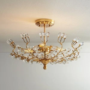 Brielle Modern Ceiling Light Semi Flush Mount Fixture 18 1/2" Brass Crystal - Picture 1 of 7