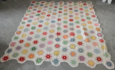 GORGEOUS Grandmother's Flower Garden Antique Quilt - 84" X 74" - One Sided - Image 1 of 4