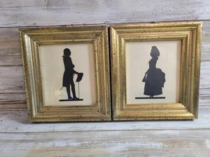 Vintage Paar zwei Borghese Gold gerahmte Silhouette 18. Jahrhundert Mann und Frau - Bild 1 von 19