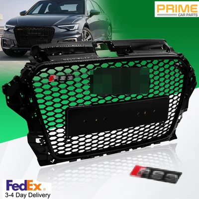 For 2014-2016 Audi A3 S3 Quattro 8V RS3 Style Front Bumper Grille Glossy Black - Image 1 of 4