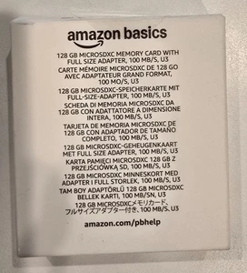 Amazon Basics 128GB micro SDXC Memory Card with Full Size Adapter, A2, U3 NEW - Afbeelding 1 van 3
