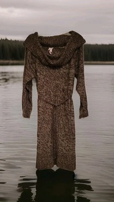 Vestido Suéter Derek Heart Plus Para Mujer Marrón y Beige Tejido Capucha Escote Talla 2X Foto 1 de 4