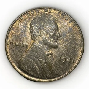 1941  Woody Error Improper Alloy Mix Wood Grain Linc. Wheat Cents Penny - Picture 1 of 13