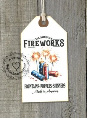 Hang Tags ALL AMERICAN FIREWORKS PATRIOTIC 4TH OF JULY TAGS #1119 Gift Tags - Image 1 of 4