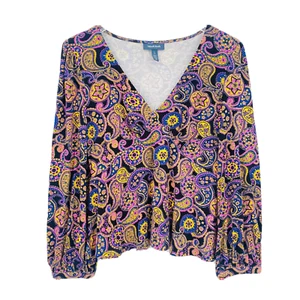 Modcloth Size Large Country Royalty Paisley Print Jersey Knit V Neck Peplum Top - Picture 1 of 7