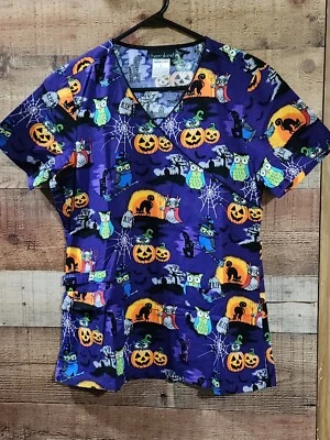 Cherokee Halloween V-Neck Scrub Top Size Small - Image 1 of 4