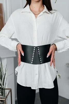 Genuine Leather under bust corset, waist cincher belt, Black wide waist belt - Image 1 of 4