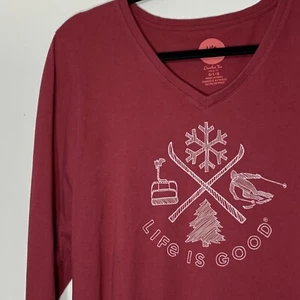 Life Is Good Crusher T Shirt Size Large Long Sleeves Classic Fit Winter Ski - Picture 1 of 13