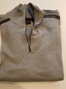 Calvin Klein Jeans Mens 1/4 Zip Sweater Sz XL Solid Gray Cotton Pullover  N46  - Picture 1 of 7