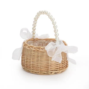 Wedding Bridal Storage Basket Flower Girl Handle Woven Willow Party Decor - Picture 1 of 18