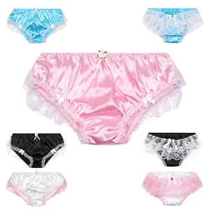 Satini Frilly Sissy Soft Lace Knickers Briefs Satin Panties Sizes S to XXL - Picture 1 of 35