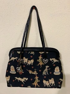 Brighton Tapestry Dog Print Tote Bag Large Leather trim Strap # C413347 - Picture 1 of 13