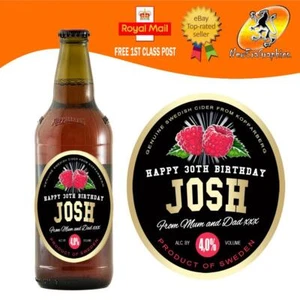 PERSONALISIERTE APFELWEIN HIMBEERE FLASCHE ETIKETT GEBURTSTAG JEDER ANLASS GESCHENK - Bild 1 von 4