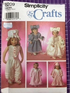 Pattern Simplicity 8209 18” doll clothes, wedding, nightgown, robe, undergarment - Picture 1 of 2