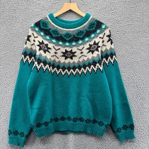 Vintage Woolrich Wool Fair Isle Sweater Womens Large Mohair Blue - Picture 1 of 6