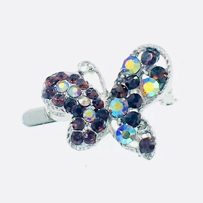 BUTTERFLY Magnet Hair Clip Rhinestone Crystal Hairpin mini Barrette Brown 3-3 - Image 1 of 4