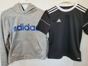Lot of Adidas Youth Medium Gray Hoodie and Black T-Shirt in EXCELLENT CONDITION - Picture 1 of 7