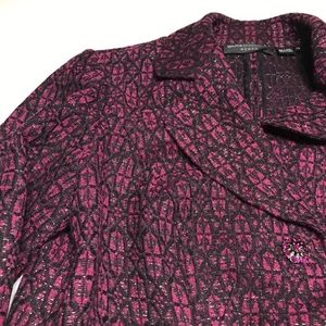 Dana Buchman Blazer Womens Size 14 Wool Alpaca Blend Red Black Embellished  - Picture 1 of 12