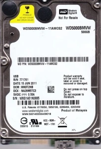 WD5000BMVW-11AMCS2 HH0T2HB WXG1A5 500 Go 2,5" USB 3.0 JUIN/2011 Western Digital - Photo 1/5