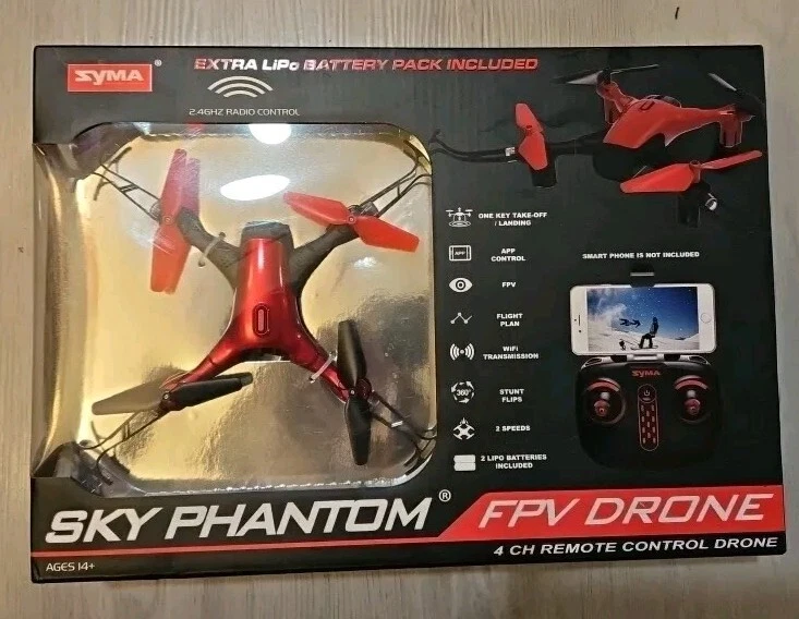SKY PHANTOM FPV 4 CH REMOTE CONTROL DRONE (RED / AGES 14+)NIB - Image 1 of 4