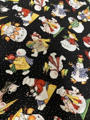 CUTE Snow Sweet Snowmen on Black cotton Fabric per yd 44" Quilt, Sew Riley Blake - Image 1 of 4