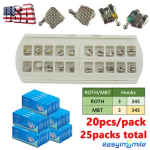 25Packs Dental Orthodontic Metal MINI Brackets Braces MBT/ROTH 022 3/345 Hooks - Picture 1 of 12