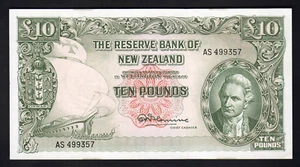 NEW ZEALAND P-161dL. (1967) 10 Pounds - Fleming. Last Prefix AS.. UNC - Picture 1 of 2