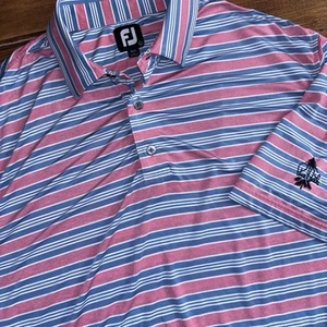Footjoy Polo Shirt Men Large Pink Blue Striped Performance Golf Pine Hills FJ - Picture 1 of 8