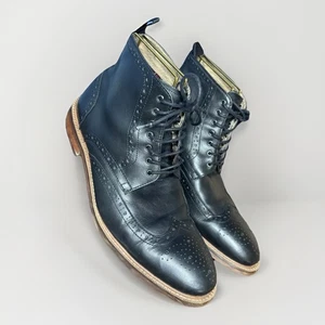 Aston Grey Erane Men’s 9 Black Leather Brogue Lace Up Boots Dress Casual - Picture 1 of 14