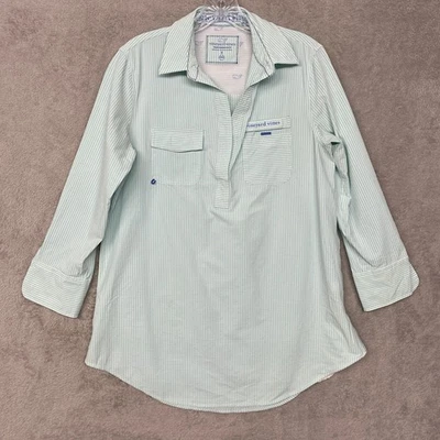 Женский пуловер Vineyard Vines Top 6 в синюю белую полоску Seersucker Performance - Изображение 1 из 4