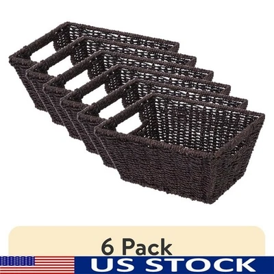6 Pack Handwoven Seagrass Storage Basket Rectangle Gift Basket Home Office Decor - Image 1 of 4