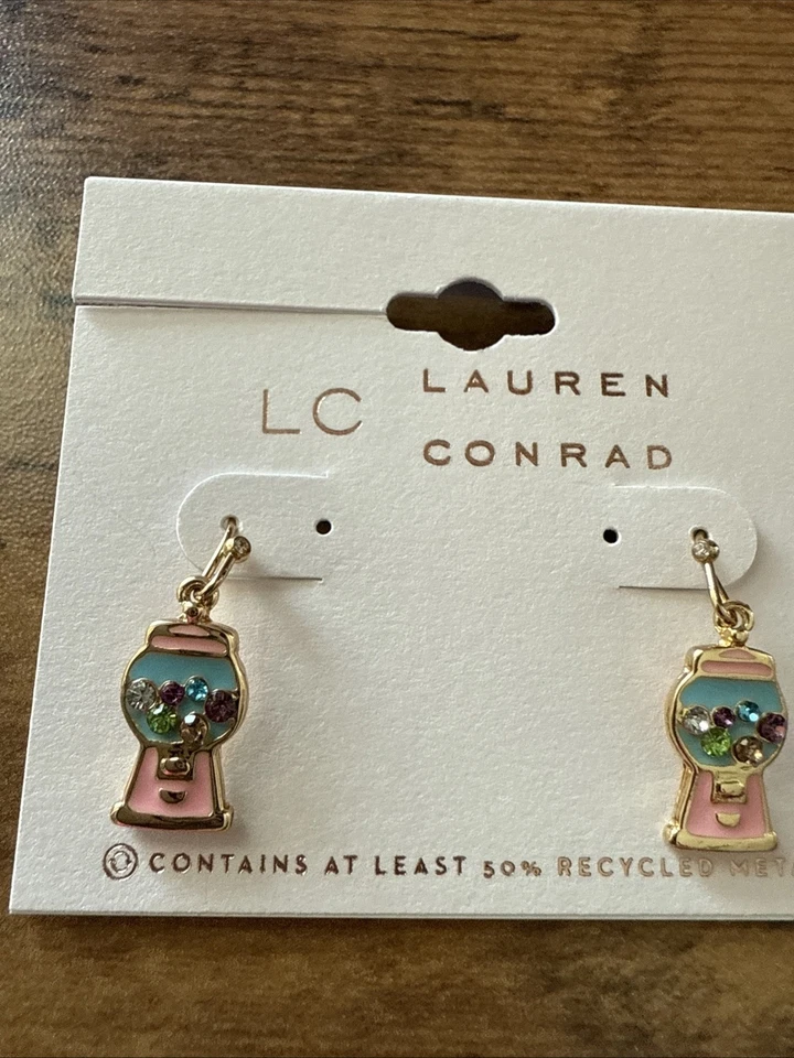 NUEVO NUEVO CON ETIQUETAS LC Lauren Conrad Bonitos Pendientes Colgantes Máquina de Chicle Esmalte Tono Dorado Foto 1 de 1
