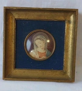 Jugendstil Bildniss- heilige Marie m.Kind ca. 19 Jahrh.Ikone m.Samt Goldrahmen - Bild 1 von 7