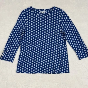 Chico's Damen 3/4 Ärmel gepunktet Top blau Größe 0 Small Stretch - Bild 1 von 9