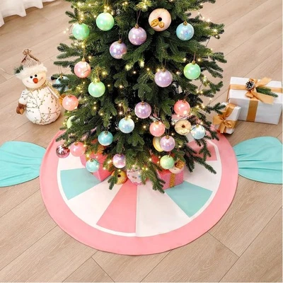48 Inch Candy Christmas Tree Candy Cane Tree Skirt Mat Candyland Christmas De... - Image 1 of 4