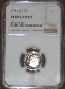1971 S Proof Roosevelt Dime NGC Grade PF69 Cameo CAM 10c high grade PR - Picture 1 of 3