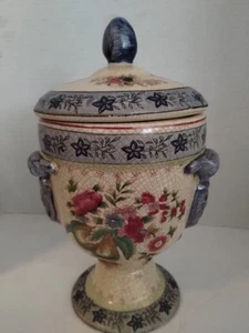 Vintage Vase / Terrine Crackle Glasur Finish, neuwertig. Terrine hat Deckel & Fuß - Bild 1 von 11