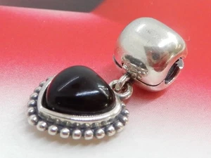 Pandora Mi Amor Black Onyx Heart Dangle Clip Charm 791046ON - Picture 1 of 12