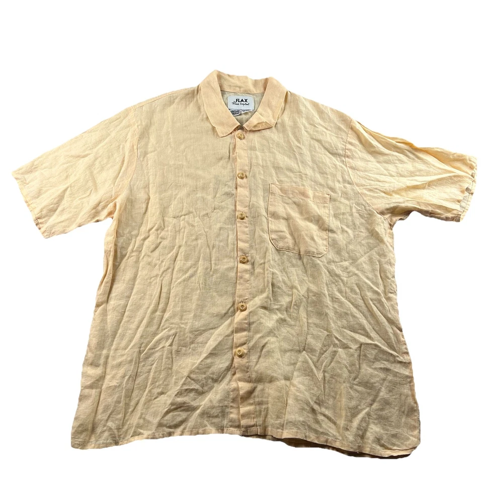 FLAX Jeanne Engelhart Shirt Mens Small 100% Linen Yellow Short Sleeve Button Up - Image 1 of 4