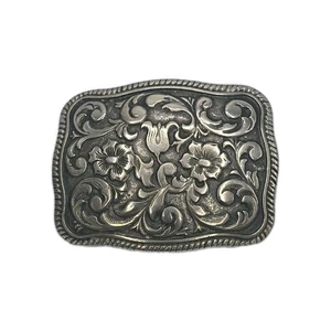 Vintage Silver Tone Floral Scroll Belt Buckle Western Victorian Style 3" x 2" - Picture 1 of 13