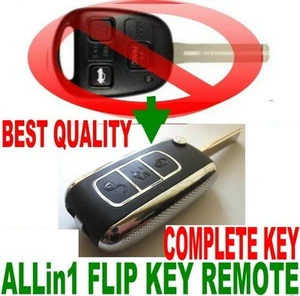 CHROME FLIP KEY REMOTE FOR TOYOTA LAND CRUISER CHIP KEYLESS ENTRY 04M FOB 3DTD1 - Picture 1 of 4