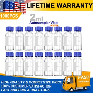 1000pcs HPLC Autosampler 2mL Clear Glass Vials 9mm Screw Caps Lab Smple Bottles - Picture 1 of 12