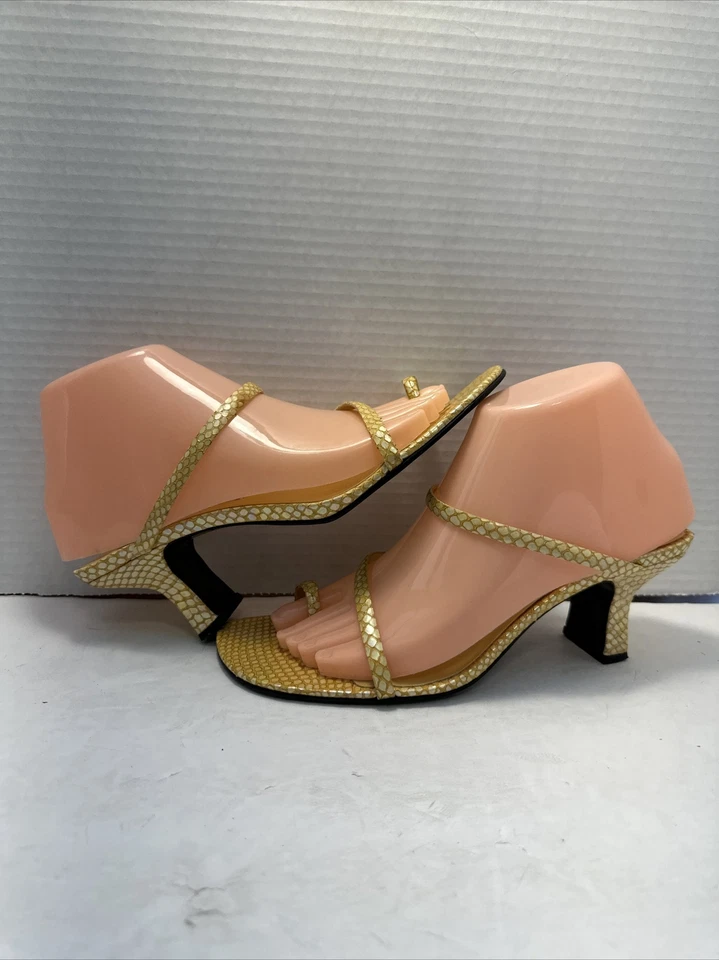 Nine West Ankle Strap Heels Size 8M Yellow Pointed Toe SnakeSkin Pumps OB-1 - Image 1 of 4