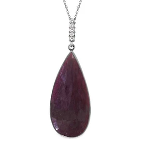 18K. SOLID GOLD NECKLACE WITH DIAMONDS & PEAR CUT DYED RUB (White Gold) - Picture 1 of 4