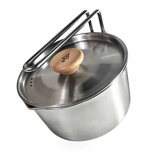 Stainless Steel Camping Cooking Kettle Saucepan Boiling Pot, Bushcraft, Survival