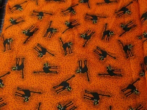 1 Fat Quarter New Cotton Fabric Halloween Black Cats on Orange - Picture 1 of 4