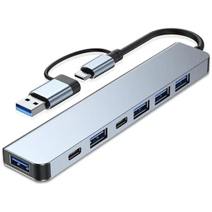 Aluminum 7 in 1 USB C Hub with USB 3.0, 2.0, Type C Ports for MacBook PC Phone - Picture 1 of 6