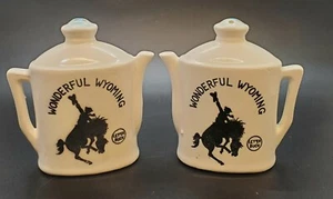 Ceramic Teapot Salt and Pepper Shakers Wonderful Wyoming Vintage - Picture 1 of 11